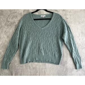 Madewell Alna Large V-Neck Sweater Blue Alpaca Coastal Quiet Luxury Preppy